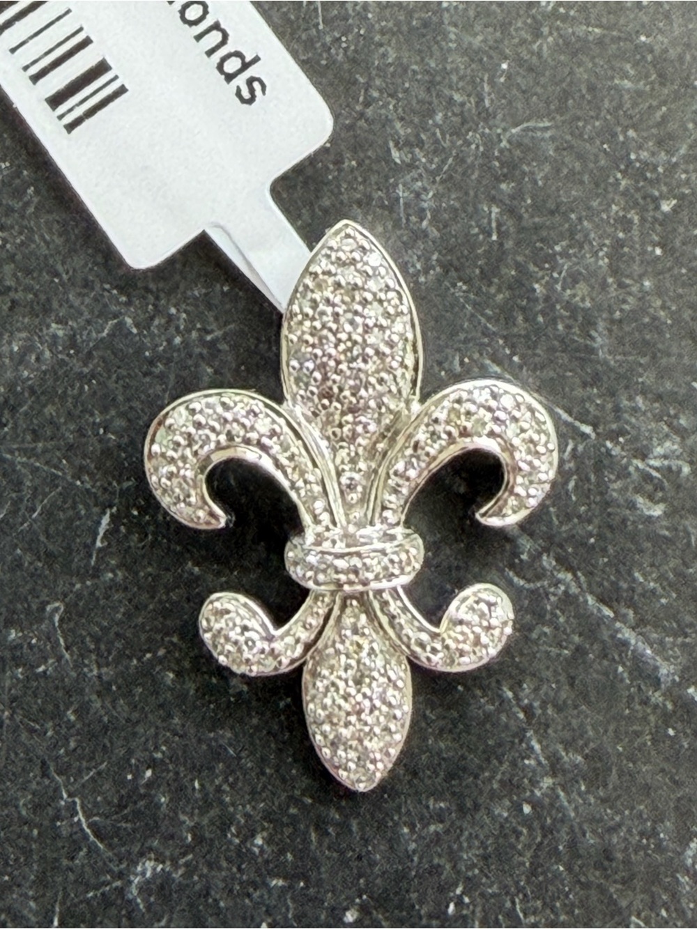 14kt White Gold Fleur-de-Lis Pave Diamonds Pendant Necklace